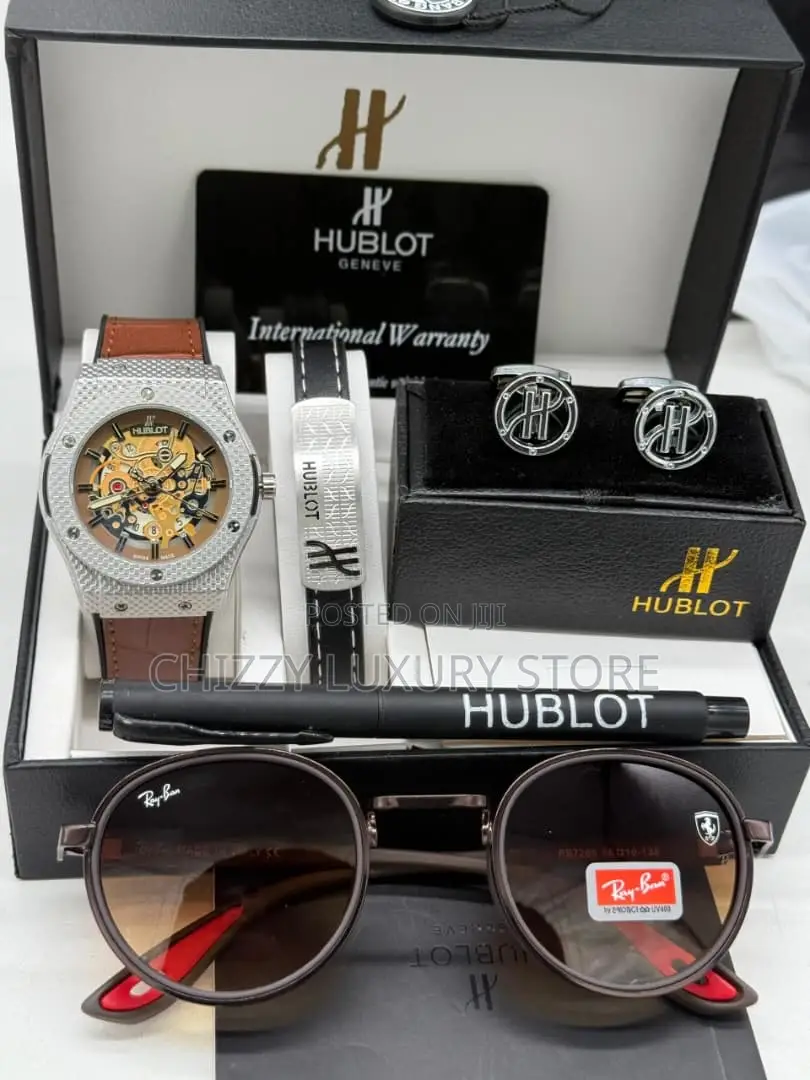Hublot Exclusive Quality Men Genuine Leather Wristwatch/ Glasses