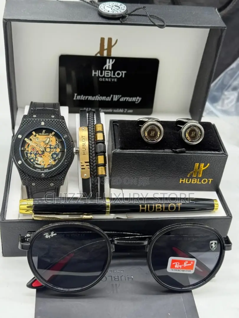 Hublot Exclusive Quality Men Genuine Leather Wristwatch/ Glasses