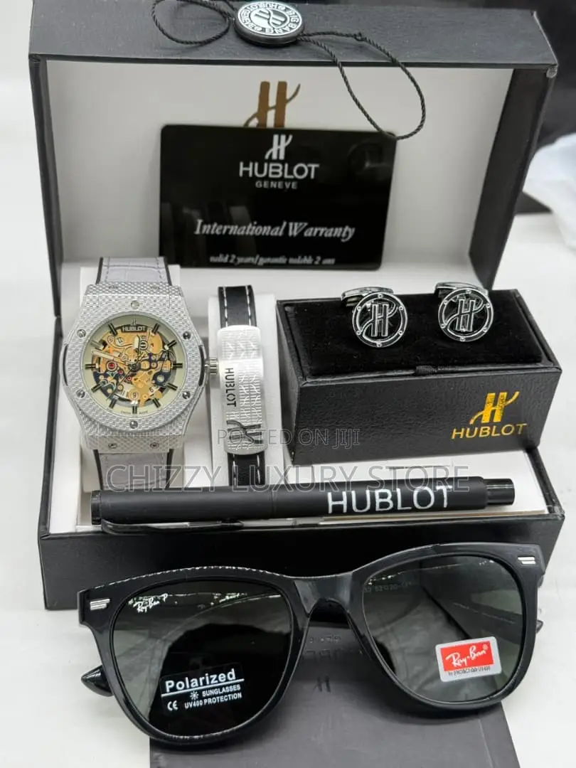 Hublot Exclusive Quality Men Genuine Leather Wristwatch/ Glasses