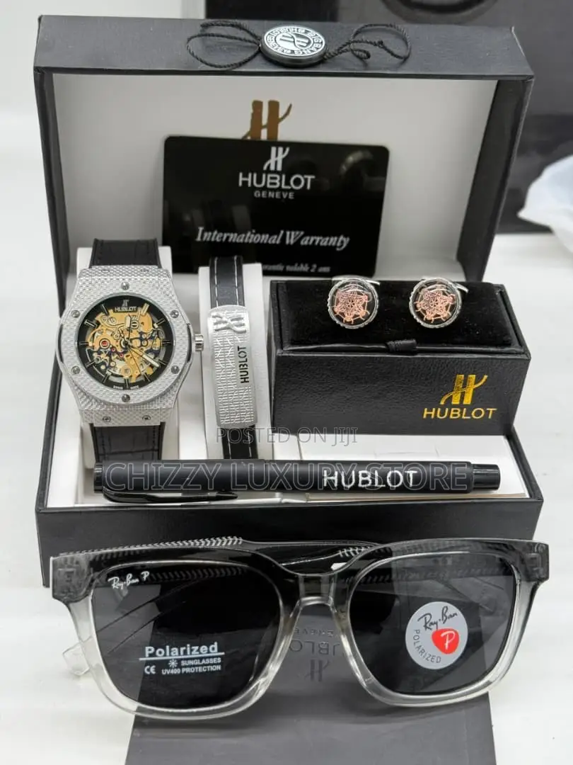 Hublot Exclusive Quality Men Genuine Leather Wristwatch/ Glasses
