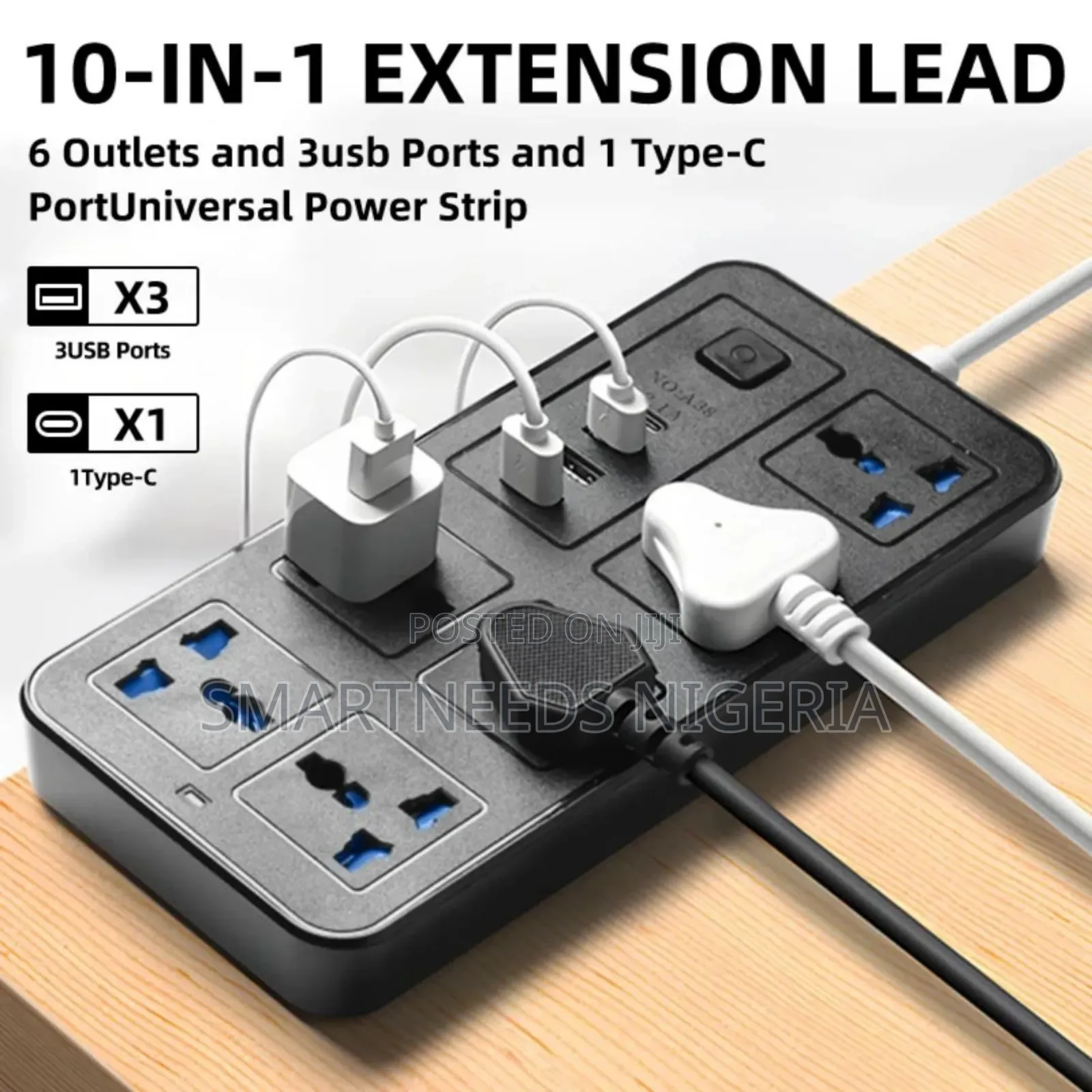 6-Gang Uk Plug Extension Box With 10a Rated Current, Usb Sockets