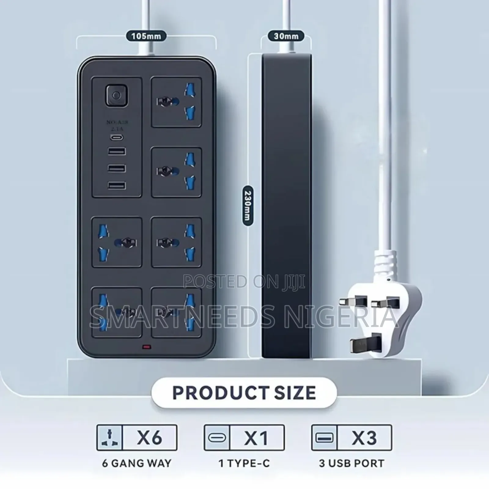 6-Gang Uk Plug Extension Box With 10a Rated Current, Usb Sockets