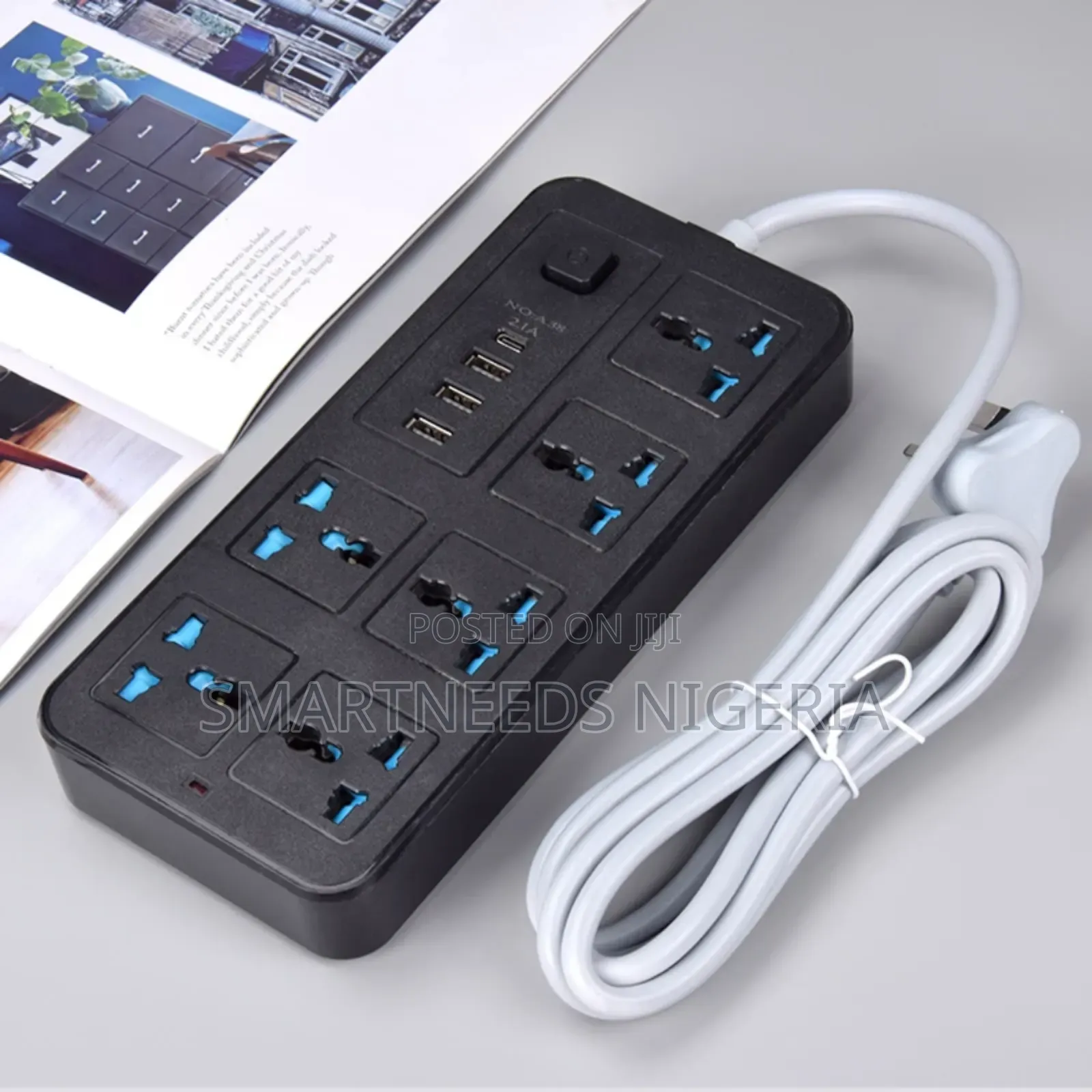 6-Gang Uk Plug Extension Box With 10a Rated Current, Usb Sockets