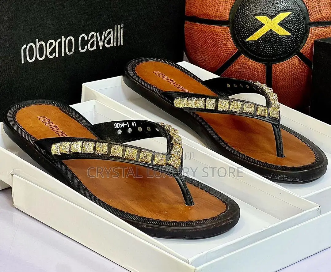 Roberto Cavalli Quality Luxury Men Genuine Leather Slippers