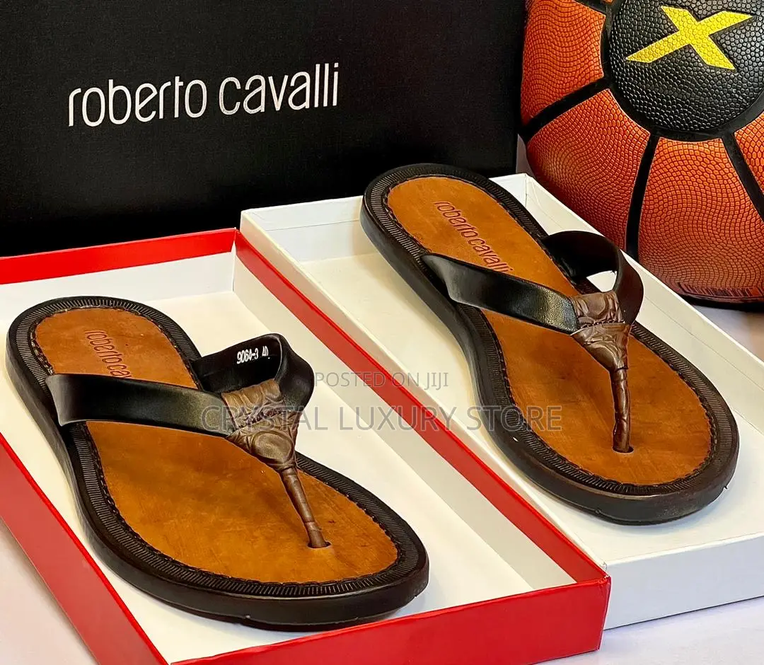Roberto Cavalli Quality Luxury Men Genuine Leather Slippers