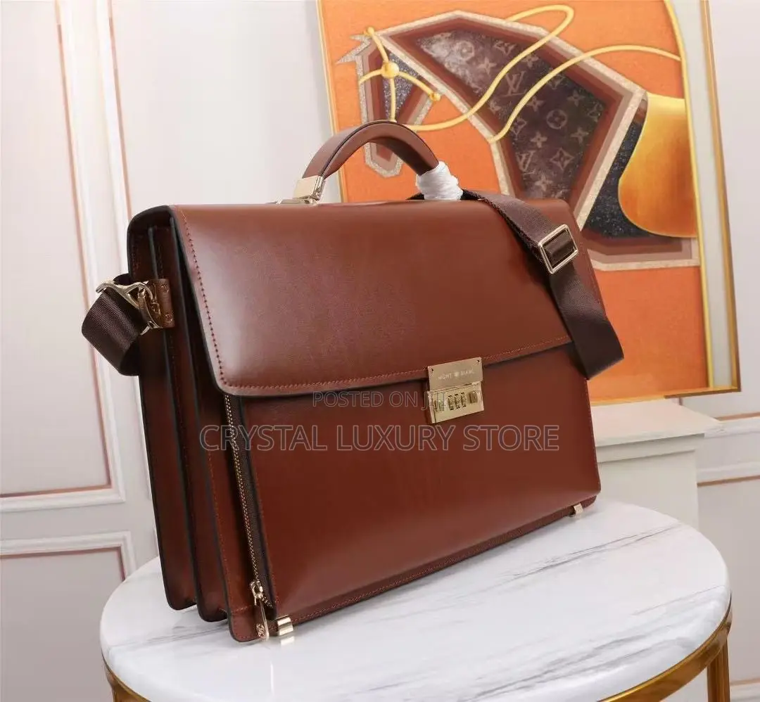 Mont Blanc Quality Luxury Men Genuine Leather Briefcase
