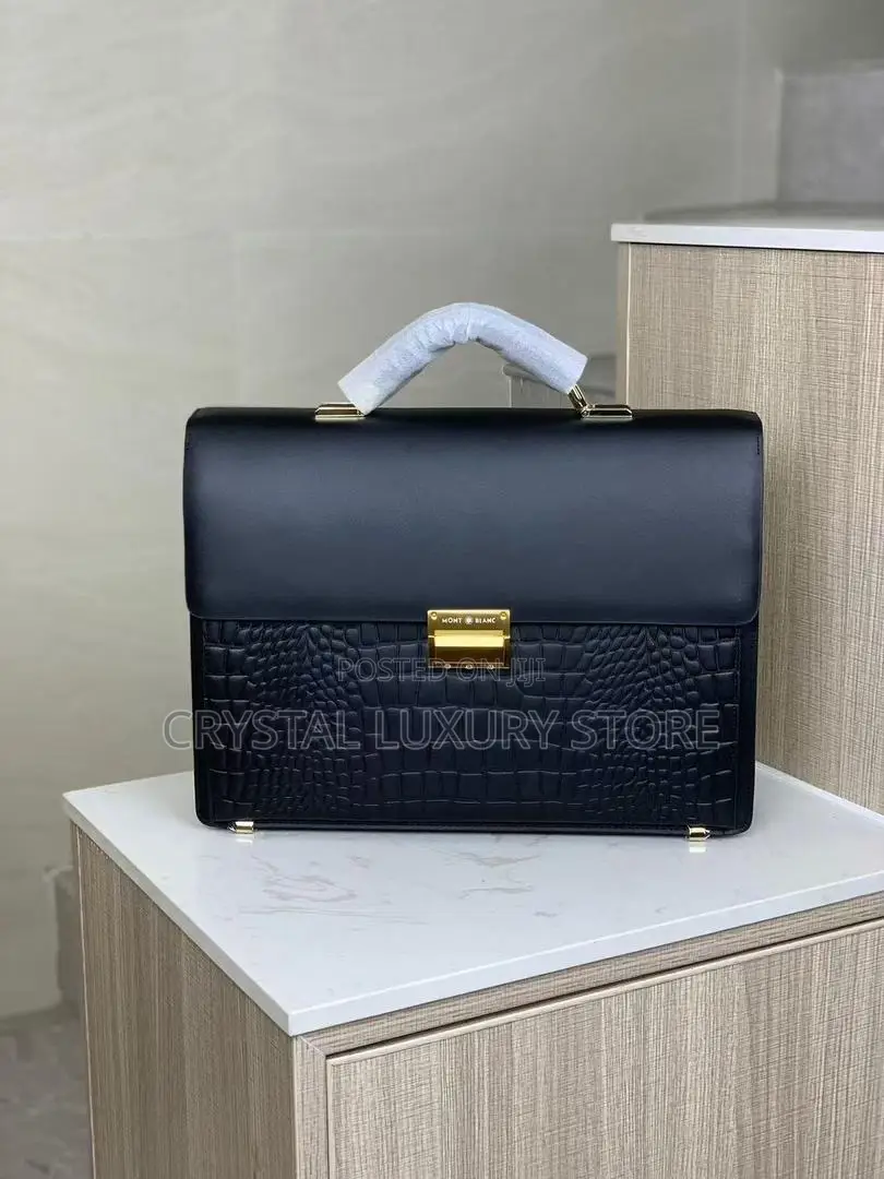 Mont Blanc Quality Luxury Men Genuine Leather Briefcase