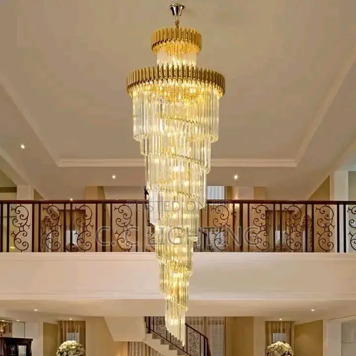 Stair Beaded Shiny Crystal Chandelier Gold Long