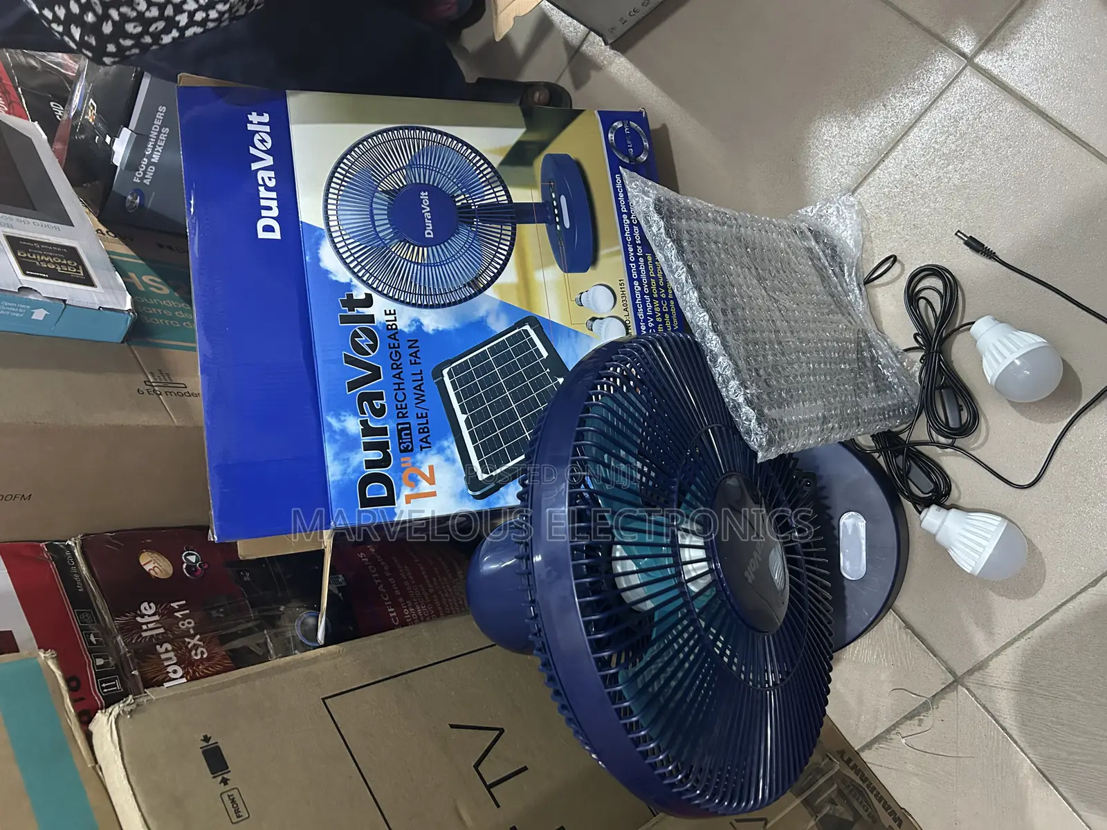 Brand New Duravolt 12inch Table Rechargeable Fan With Solar Panel