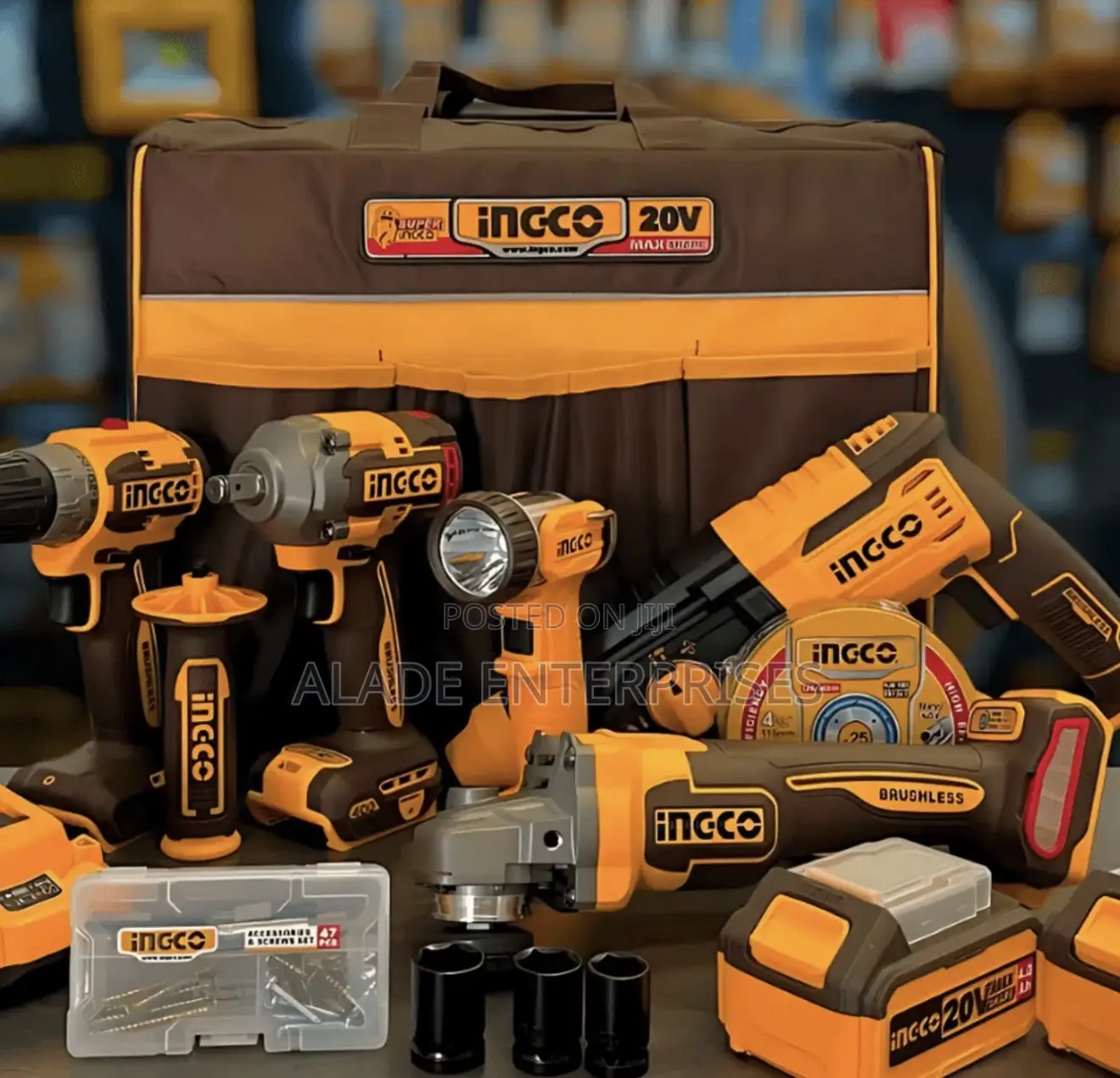 Ingco 5-piece Cordless Industrial Kit 20v With 2 Pieces 4.0ah Battery