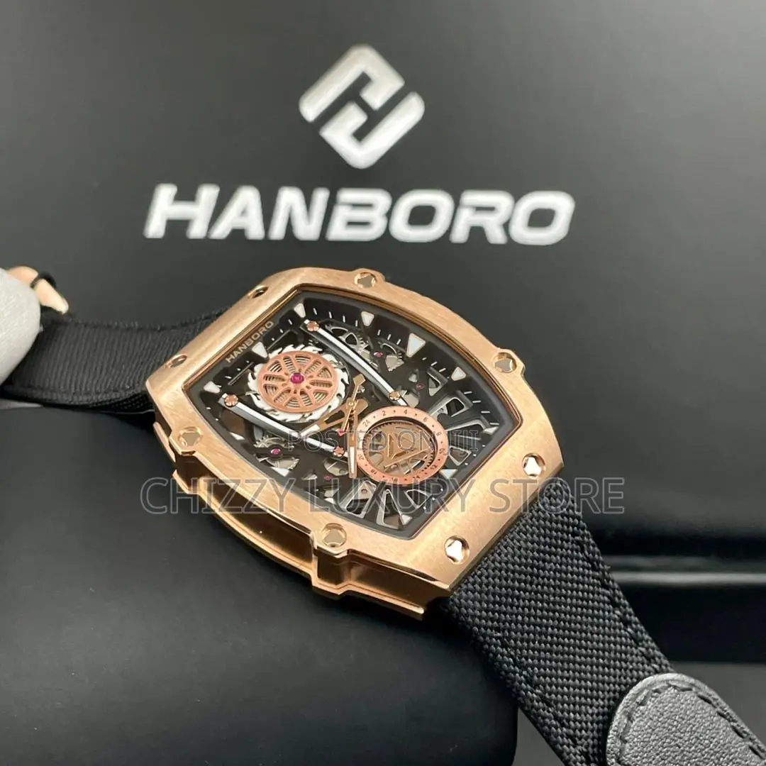 Hanboro Quality Luxury Men Chronograph Rubber Strap Wristwatch