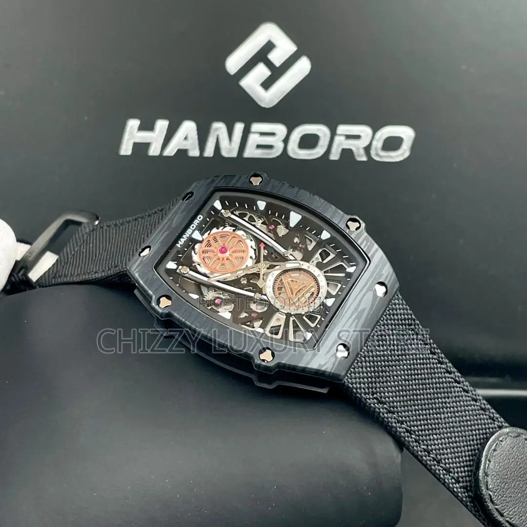 Hanboro Quality Luxury Men Chronograph Rubber Strap Wristwatch