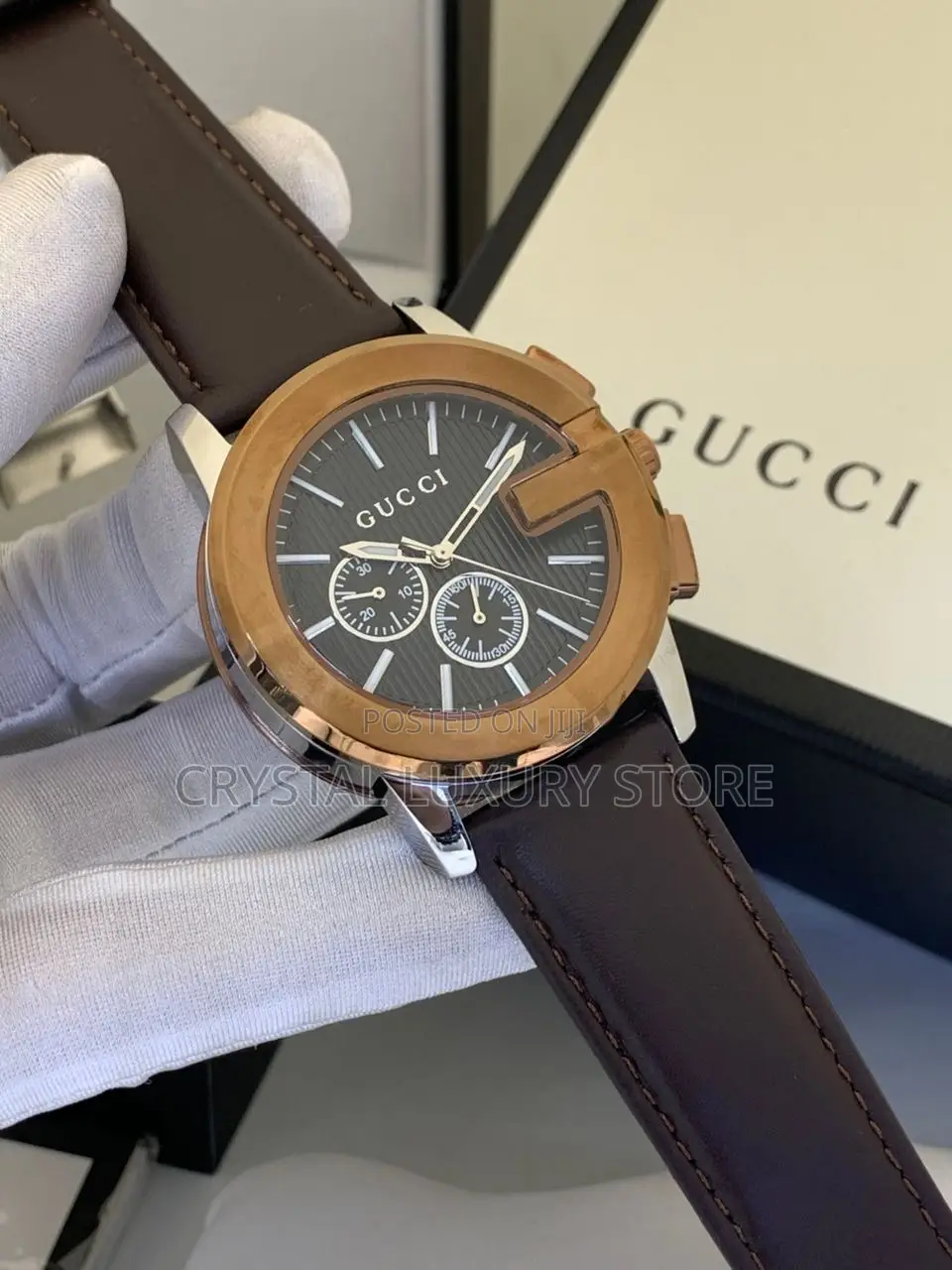 Gucci Quality Luxury Men Chronograph Genuine Leather Wristwatch