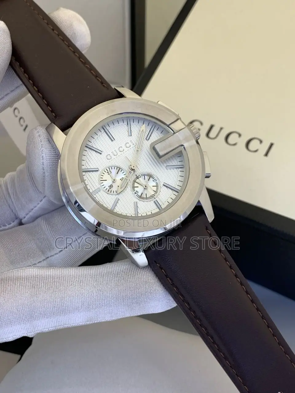Gucci Quality Luxury Men Chronograph Genuine Leather Wristwatch