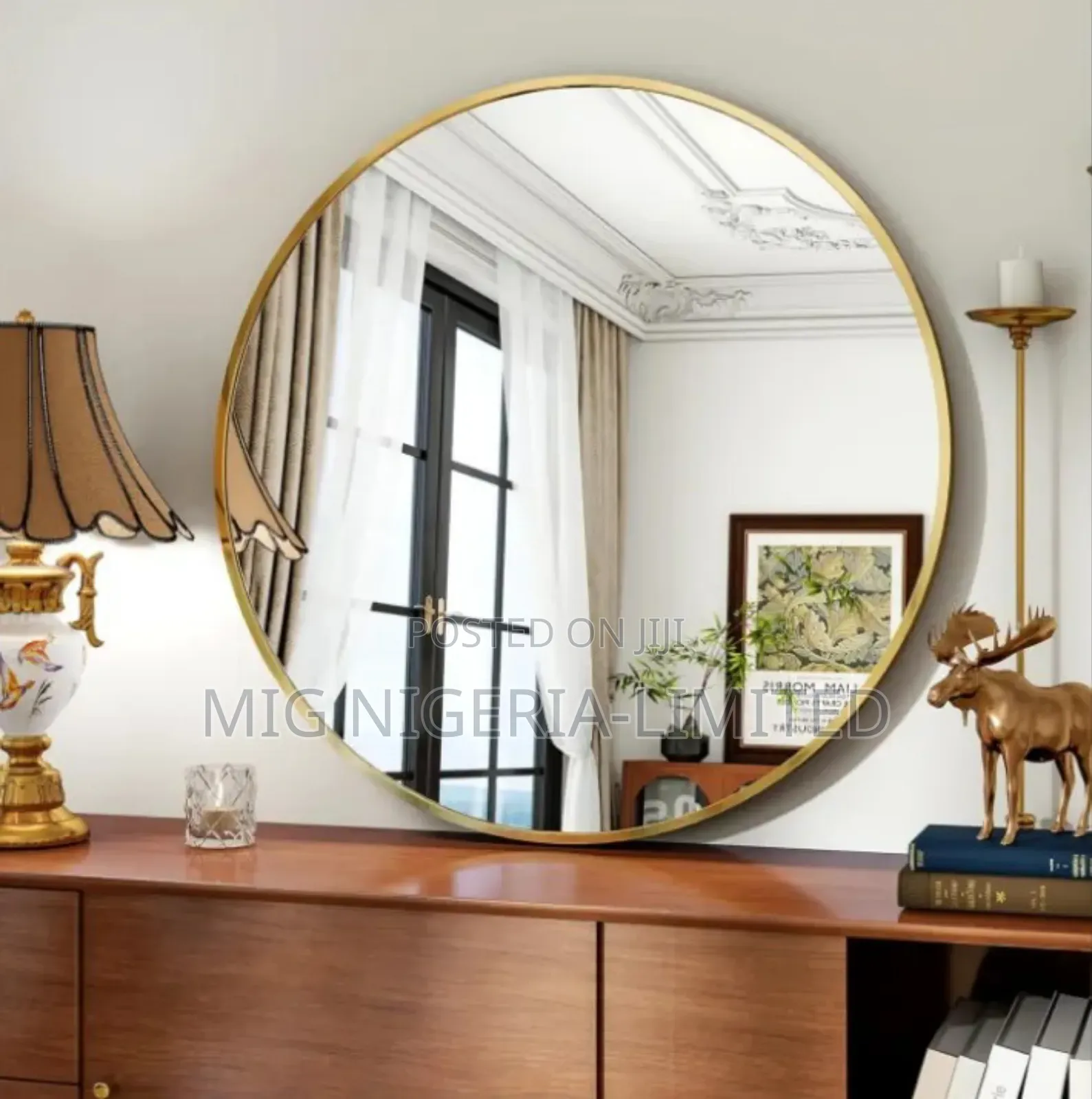 Large Round Gold Mirror With Frame, Round Mirror Bathroom Bed Console