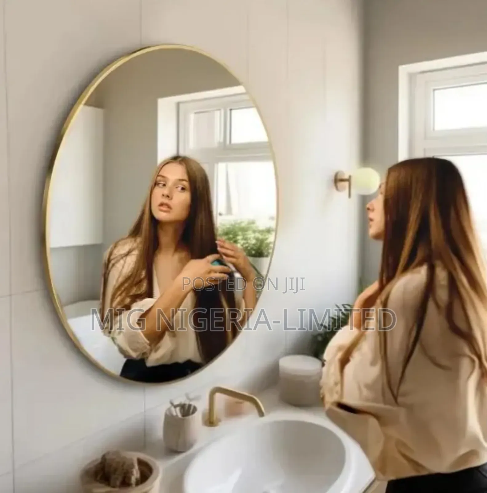 Large Round Gold Mirror With Frame, Round Mirror Bathroom Bed Console