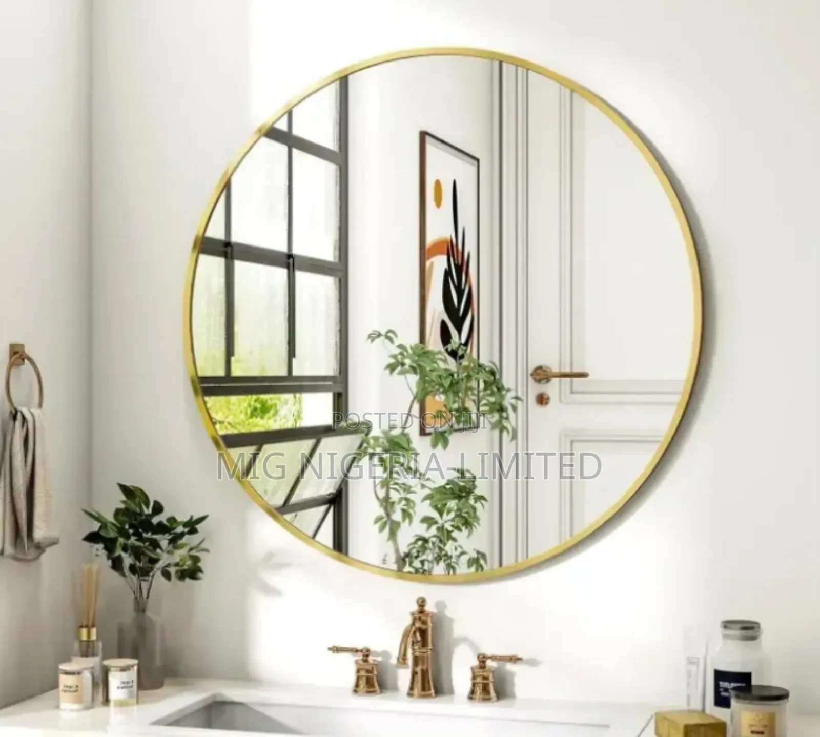 Large Round Gold Mirror With Frame, Round Mirror Bathroom Bed Console
