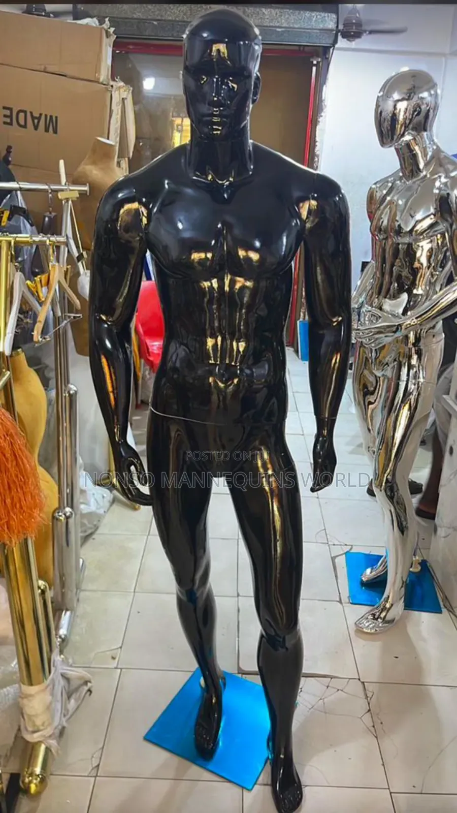 Black Male Chrome Mannequin With Face