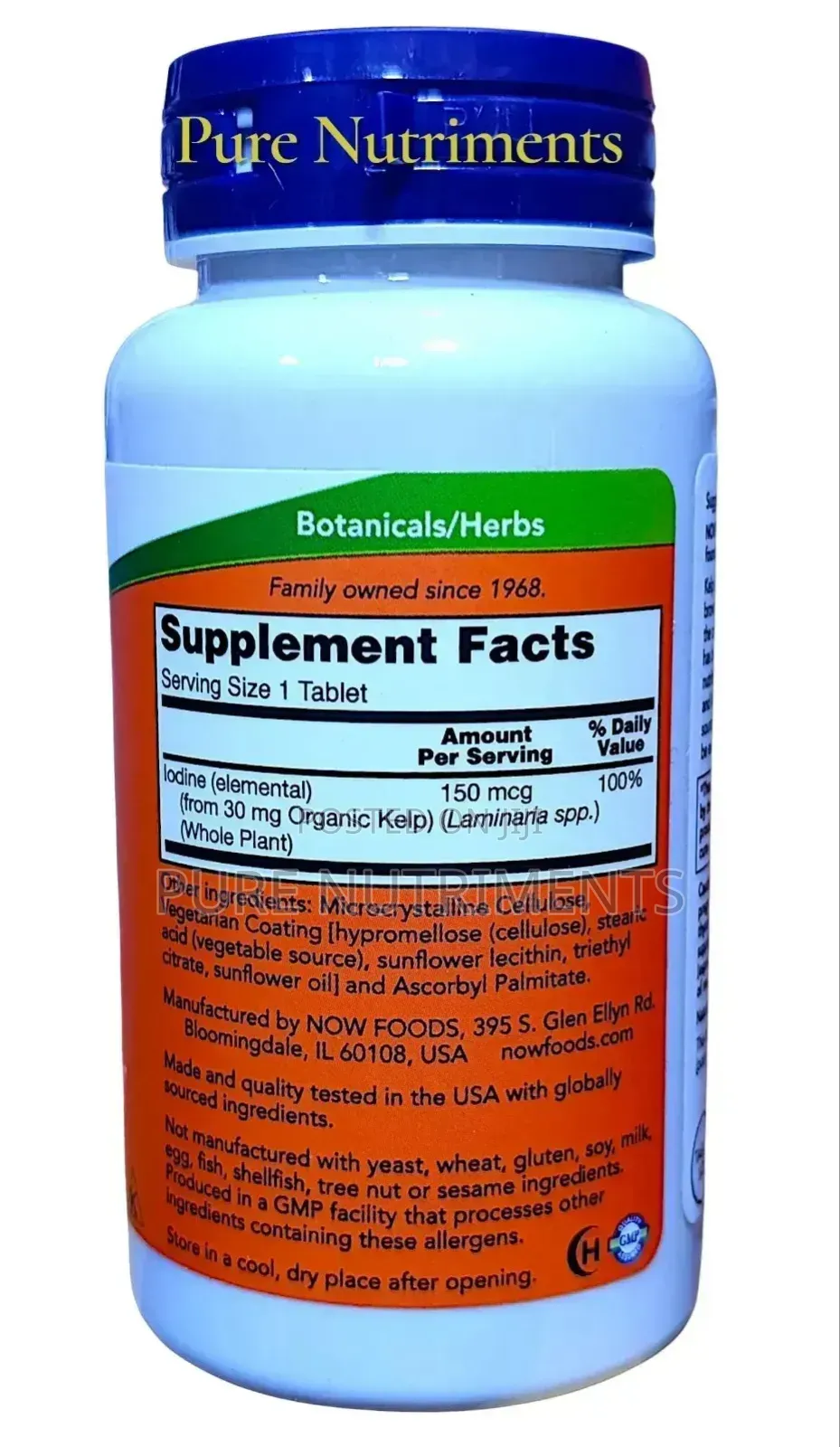 Now Kelp 150mcg Natural Iodine 200 Tablets – Thyroid Support