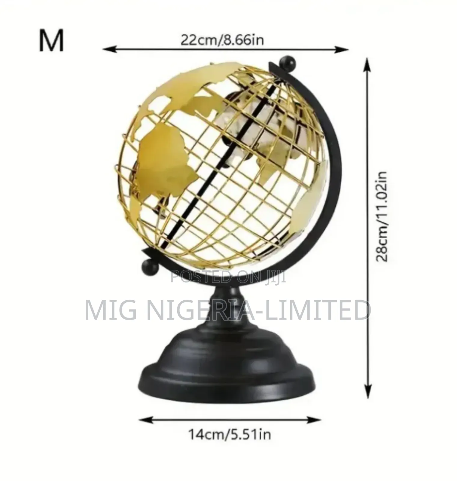 Aluminum Metal Gold World Globe With Black Base Table Decor