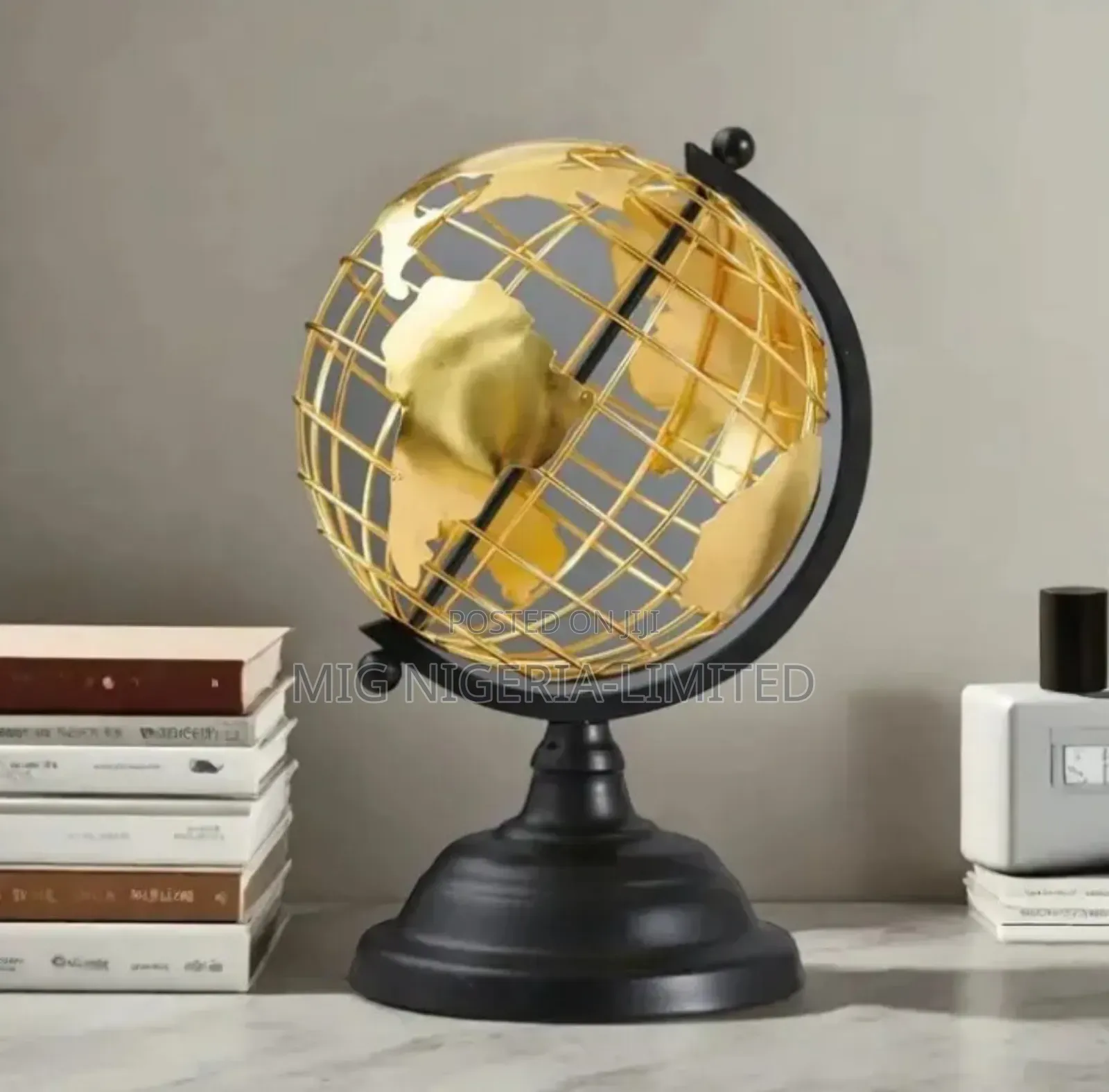 Aluminum Metal Gold World Globe With Black Base Table Decor