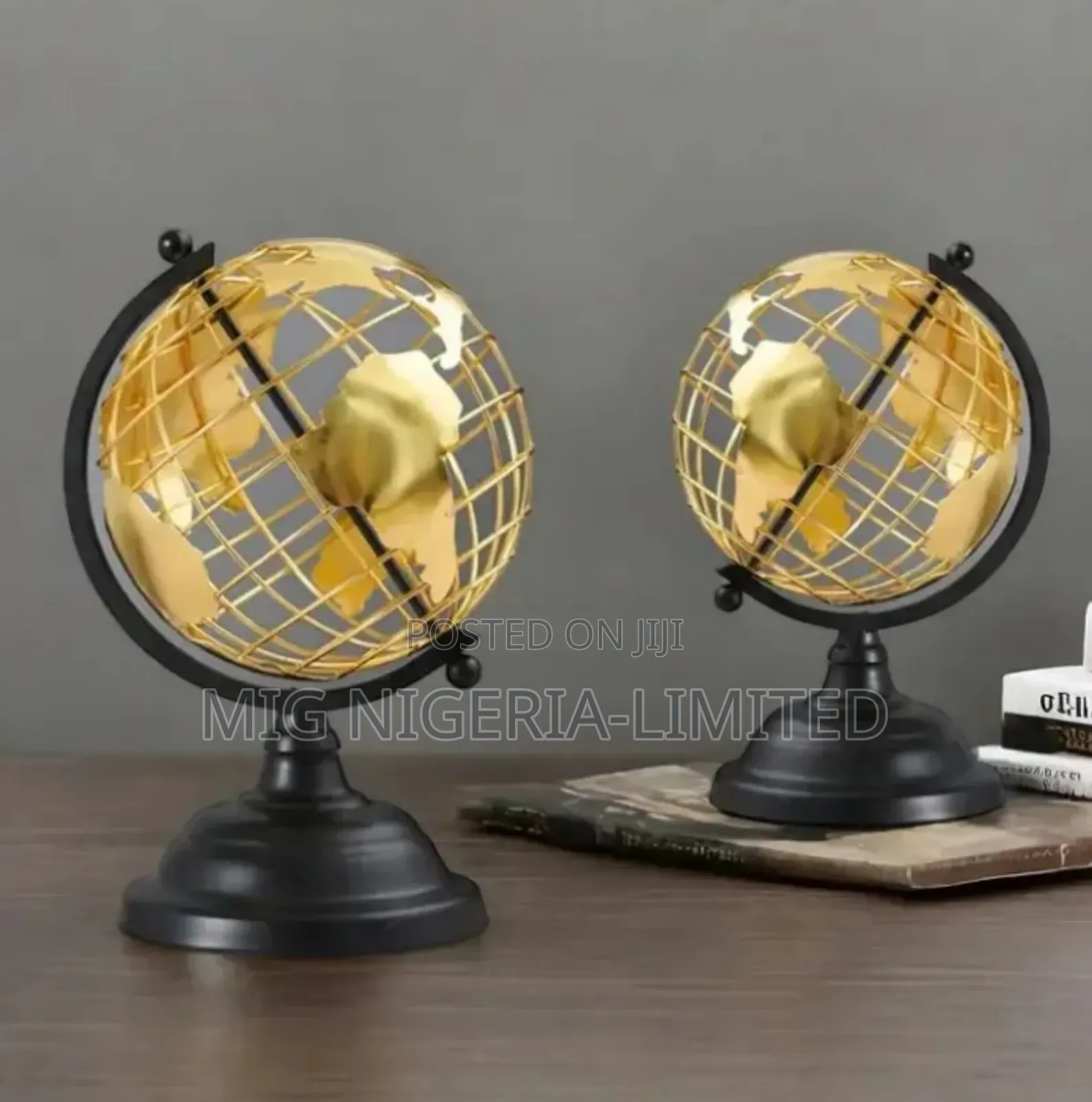 Aluminum Metal Gold World Globe With Black Base Table Decor