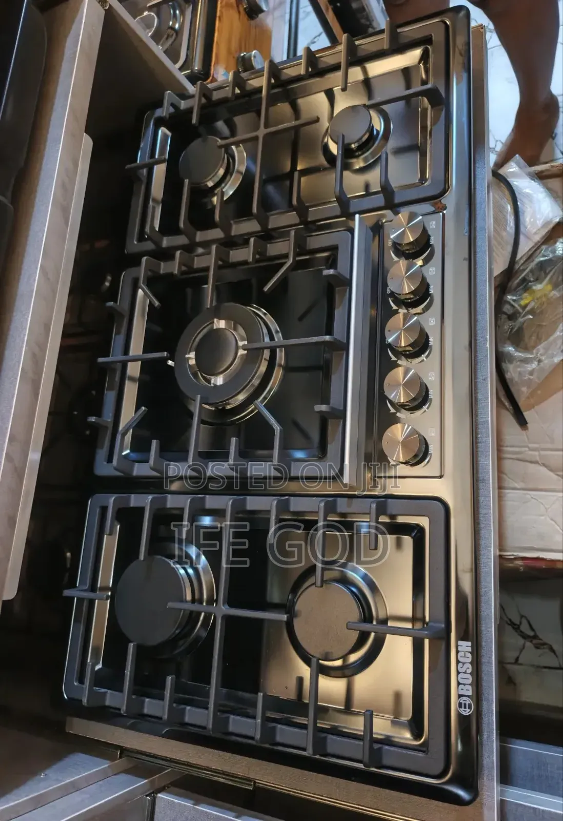 Original Quality Bosch Inbuilt 5 Burners Black Stainless Steel Cooker