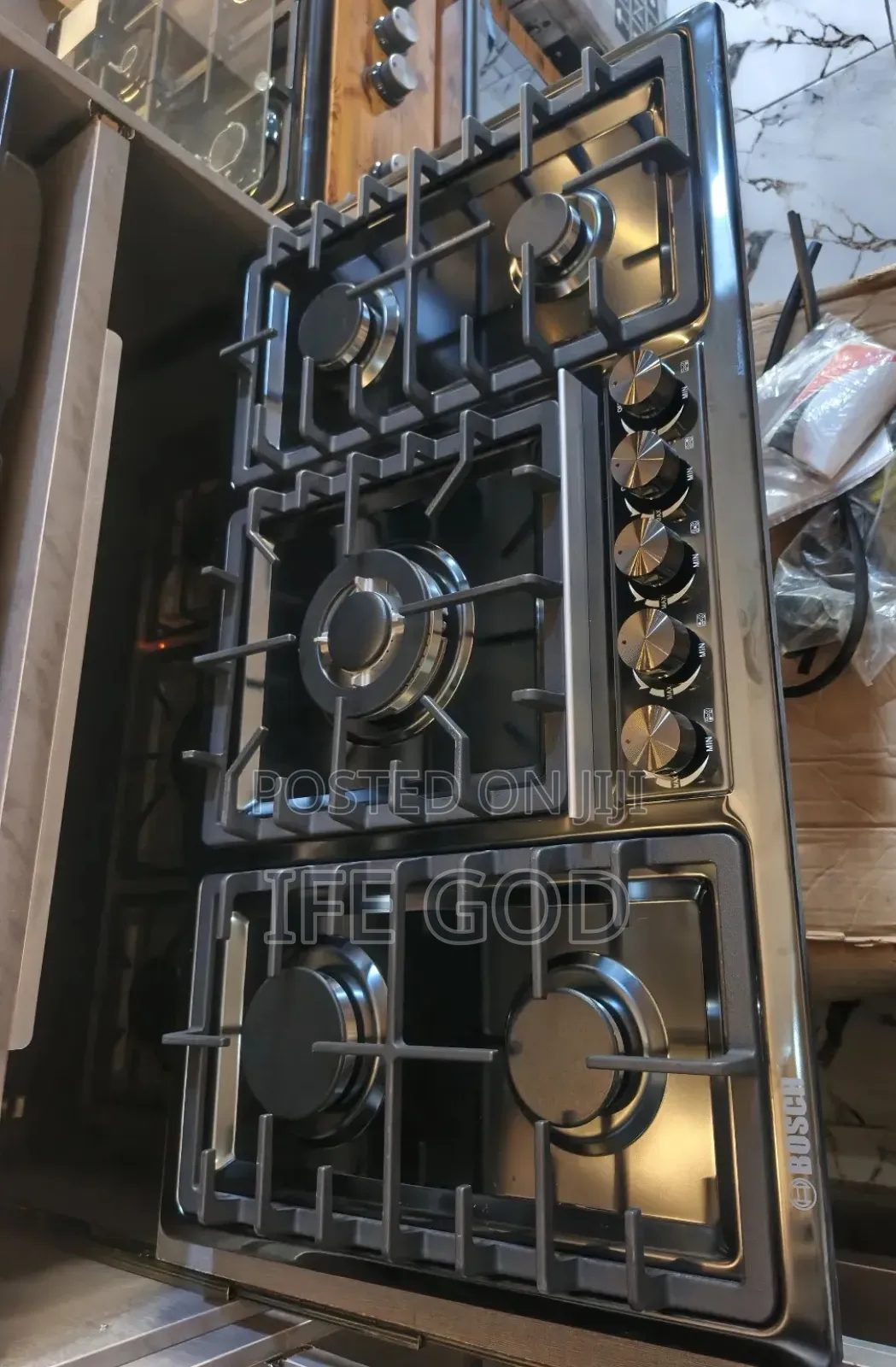 Original Quality Bosch Inbuilt 5 Burners Black Stainless Steel Cooker