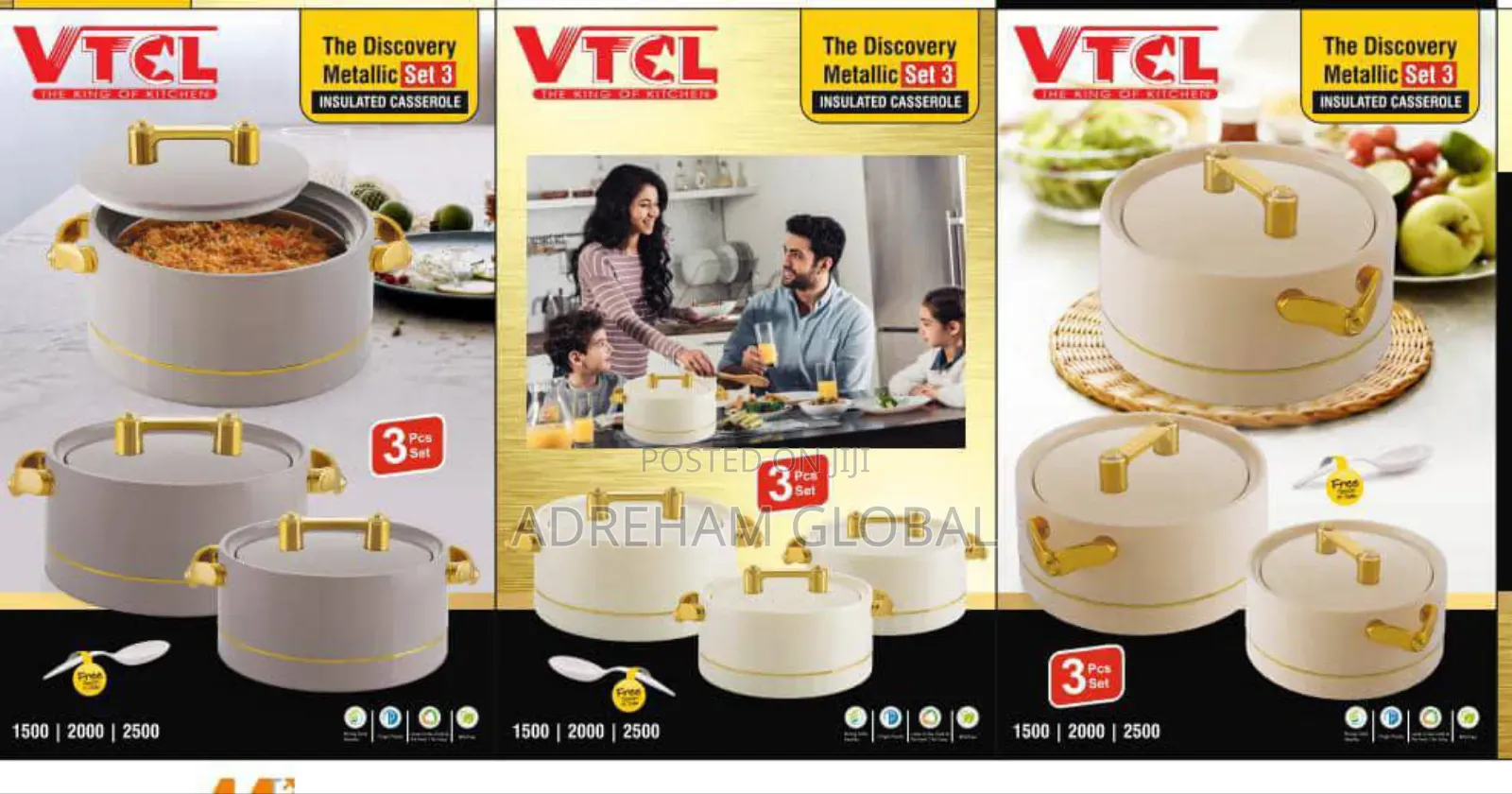 VTCL 3pcs Cooler Set Insulated Casserole,1500, 2000, 2500ml