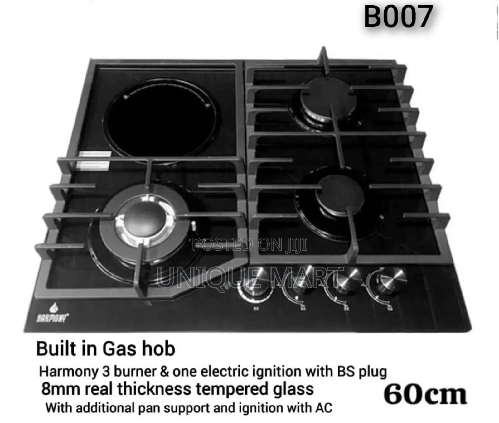 3 Gas Burner and 1 Electric Hotplate. Brand: Harmony