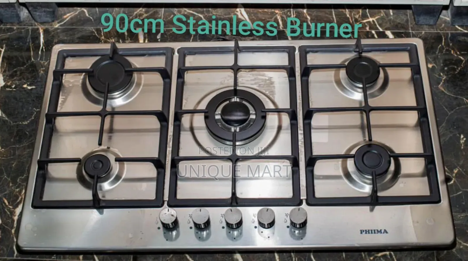 90cm Stainless 5 Gas Burner. Brand: Phiima