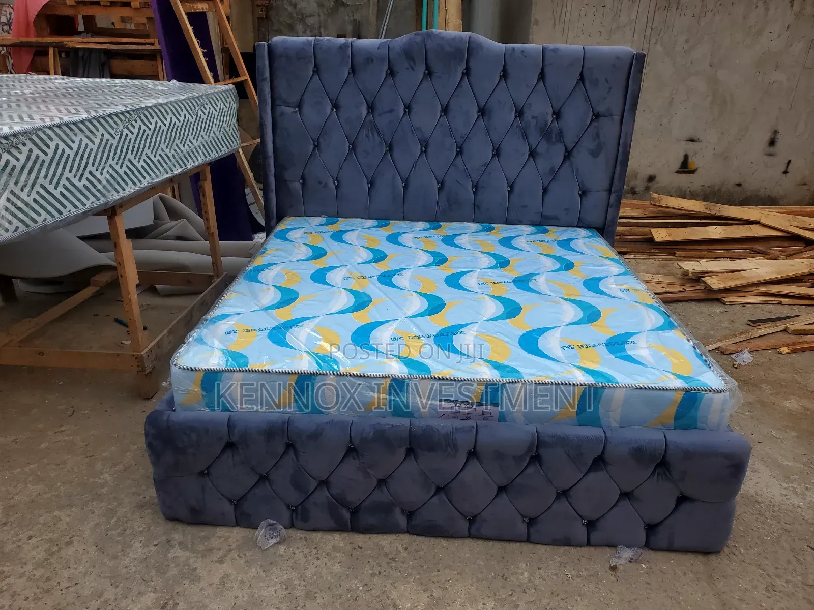 6 by 6 Quality Upholstery Bedframe With Standard 10inches Mattress