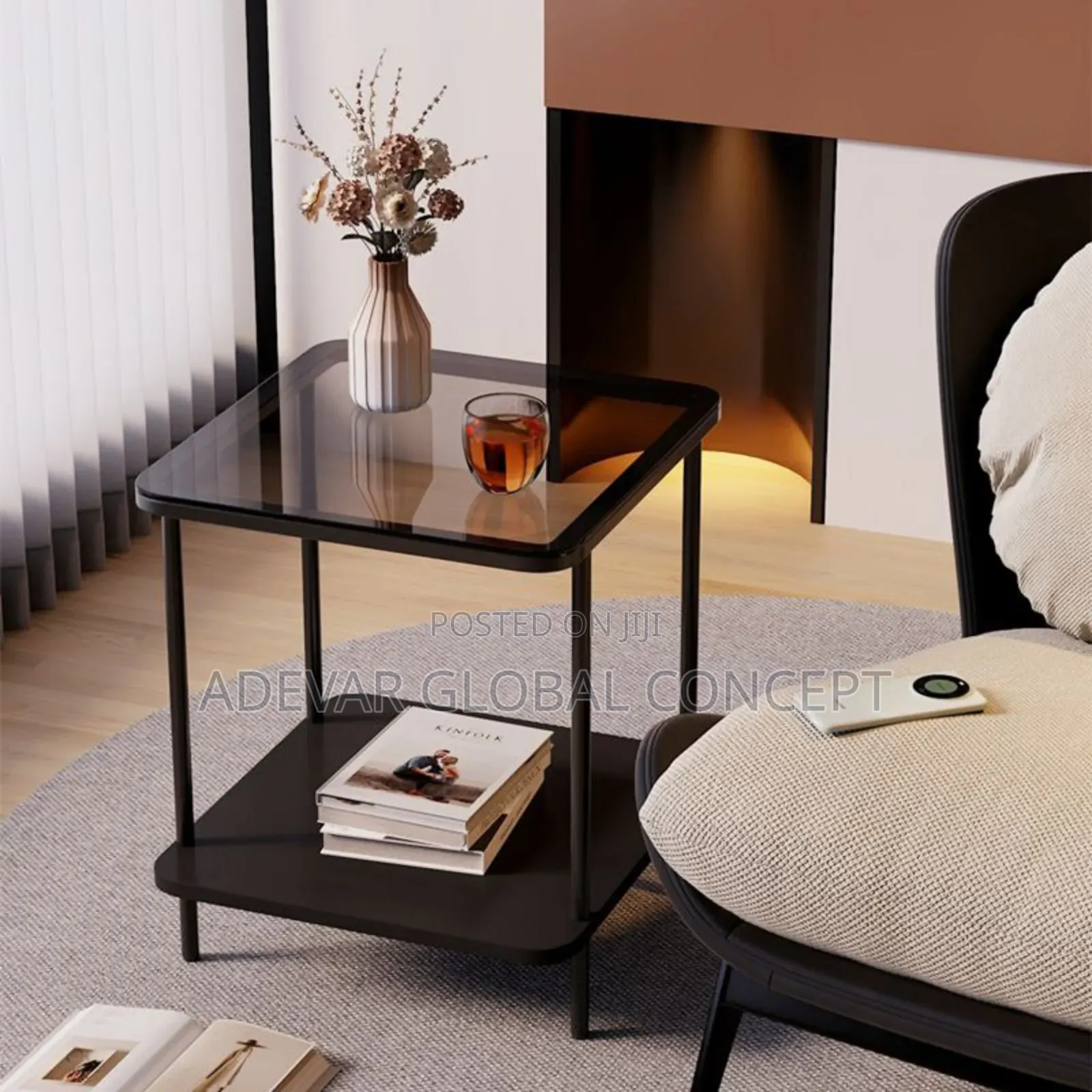 40 by 40cm Glass Top Nordic Side Stool Table