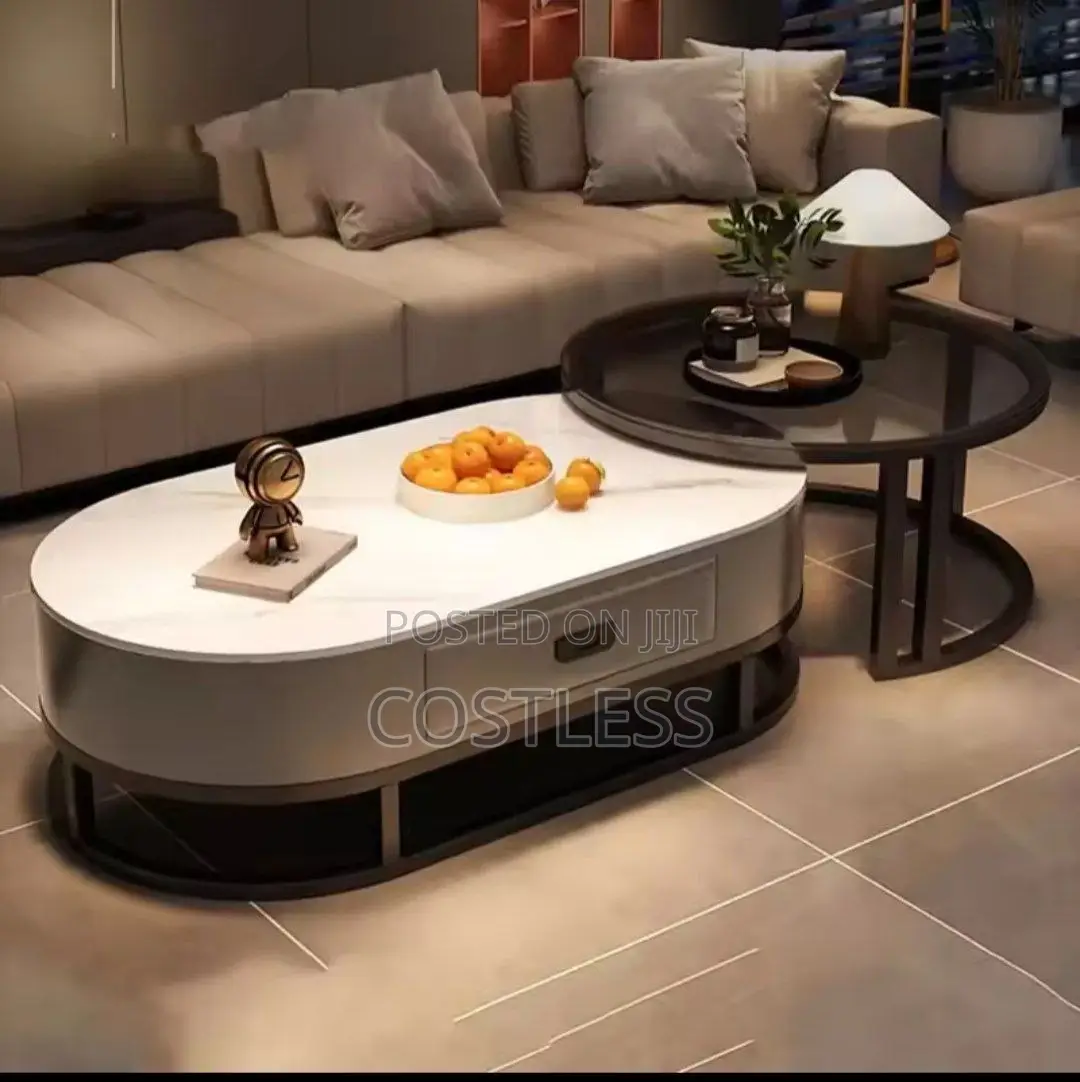 Real Marble Oval and Round Center Table With Drawer