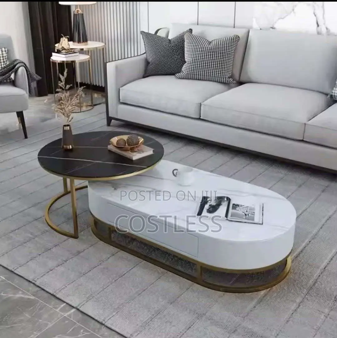Real Marble Oval and Round Center Table With Drawer