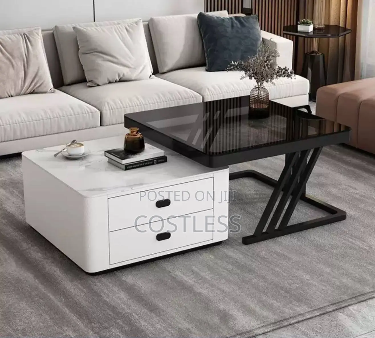 Real Marble Double Drawer Center Table