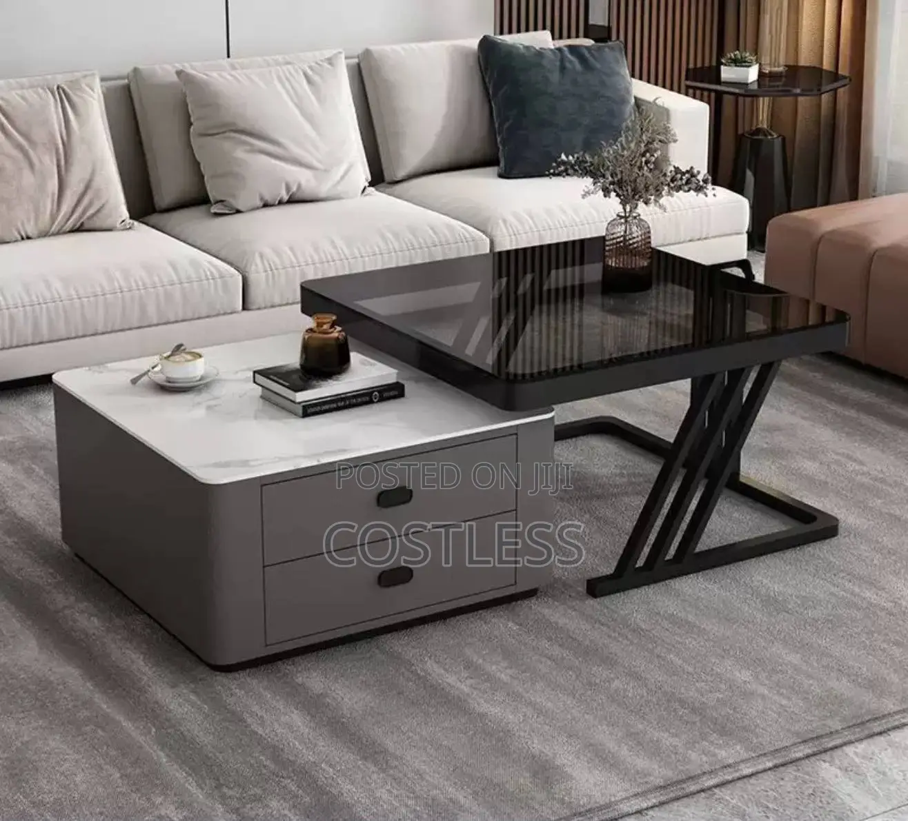 Real Marble Double Drawer Center Table