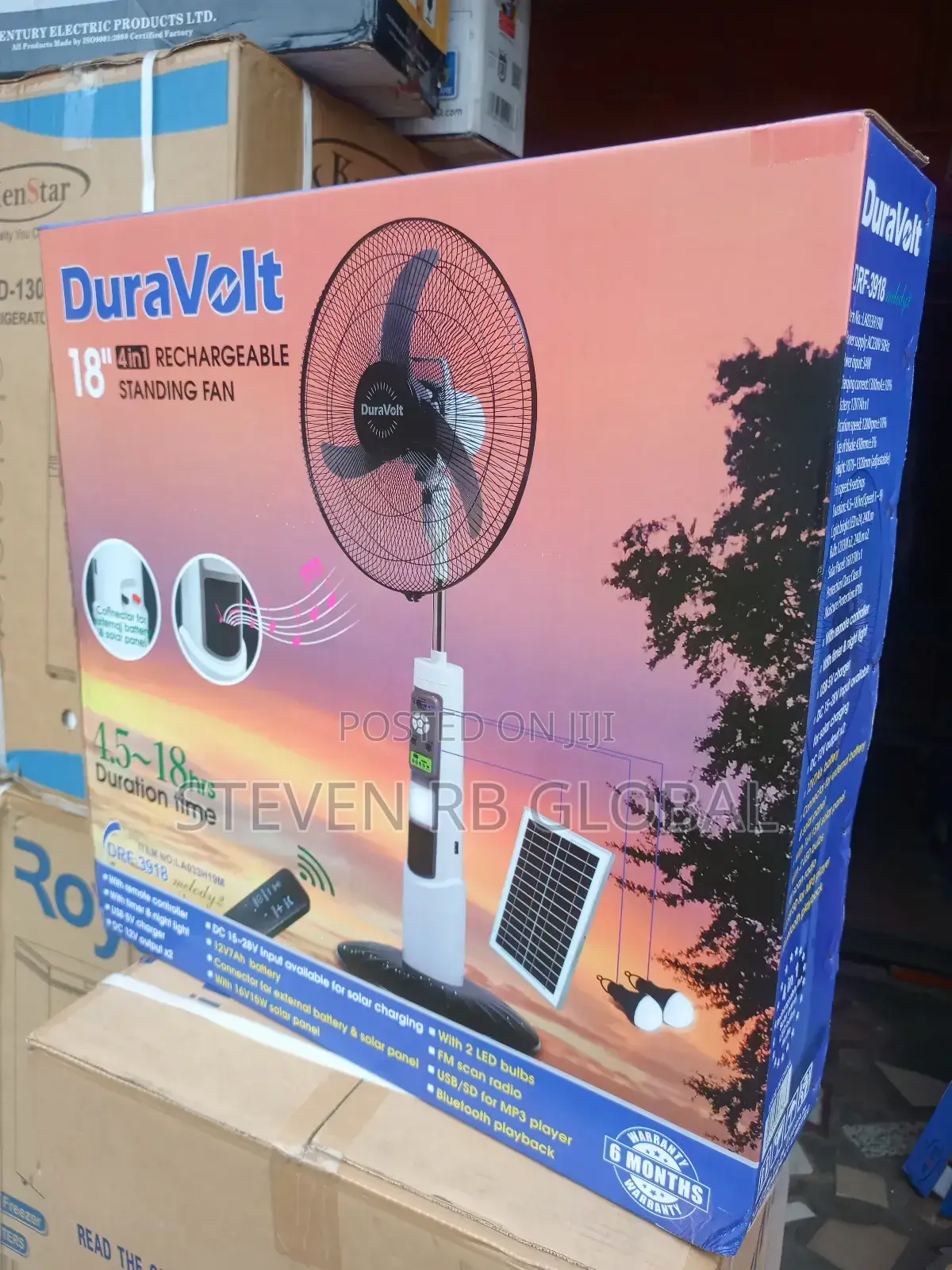 Duravolt 18′′ Rechargeable Solar Standing Fan | DRF-3918hr