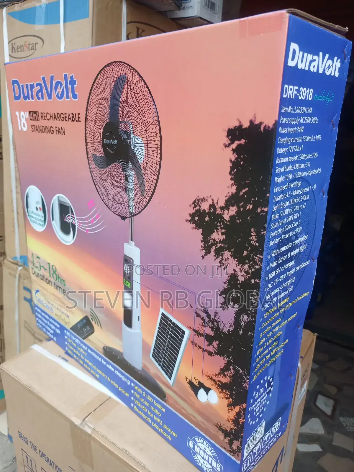 Duravolt 18′′ Rechargeable Solar Standing Fan | DRF-3918hr