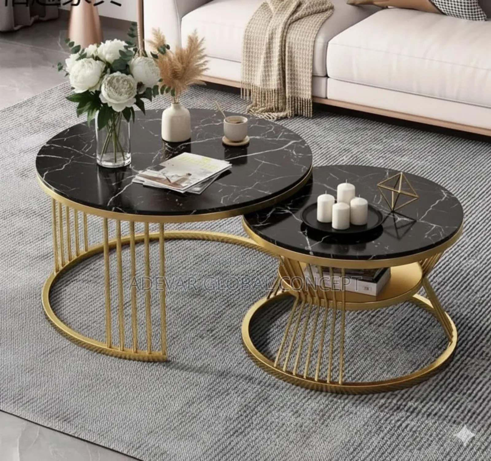 2 in 1 Real Marble Round Design Center Table - Swipe Left 4more Colors