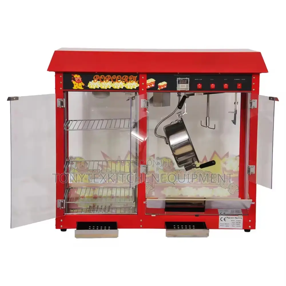 Commercial Popcorn Machine With Side Snacks Display Showcase