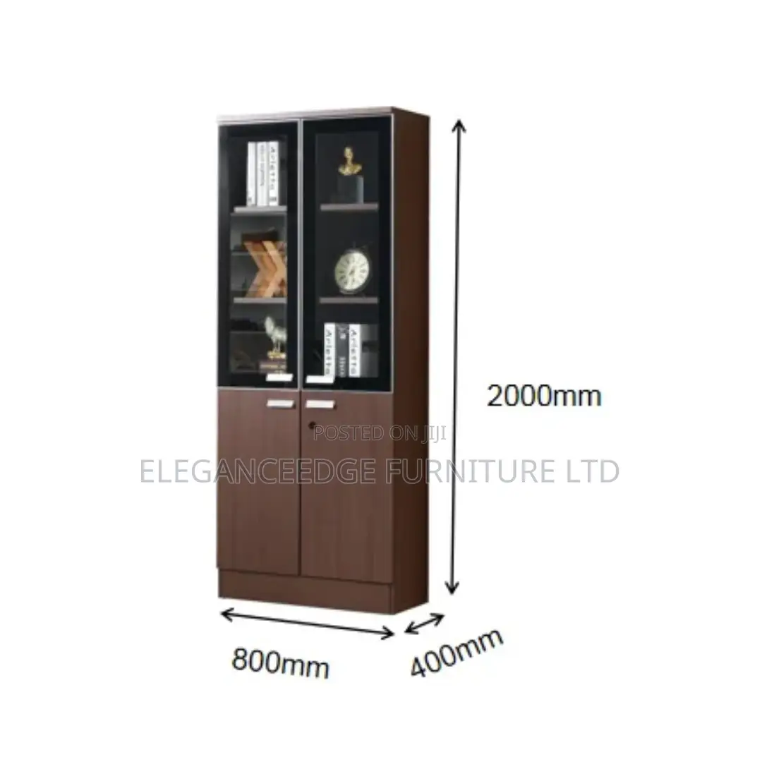 2 Doors Wooden and Glass Bookshelf , Cabinet for Home and Office