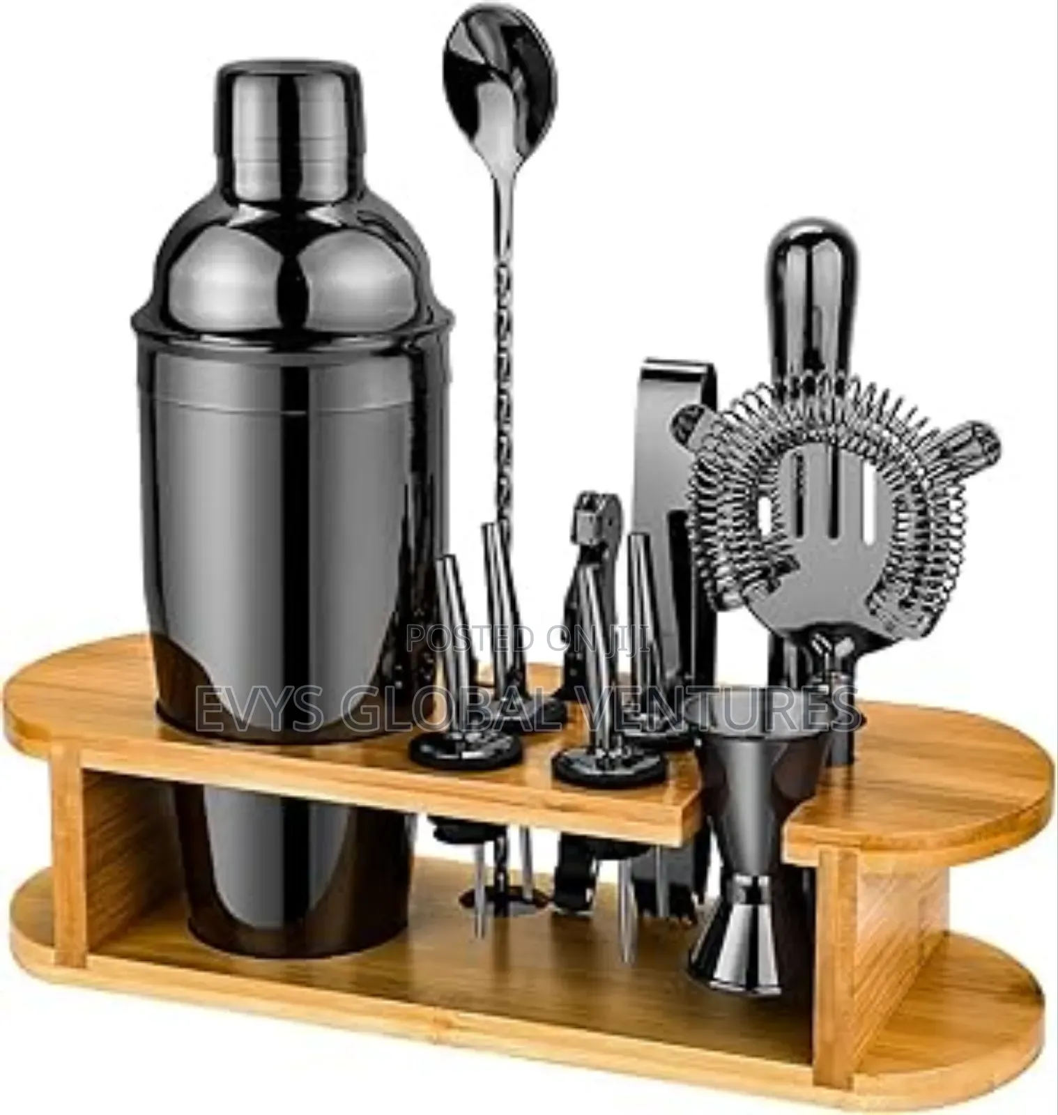 Wine Cocktail Shaker Set With Stand - Black