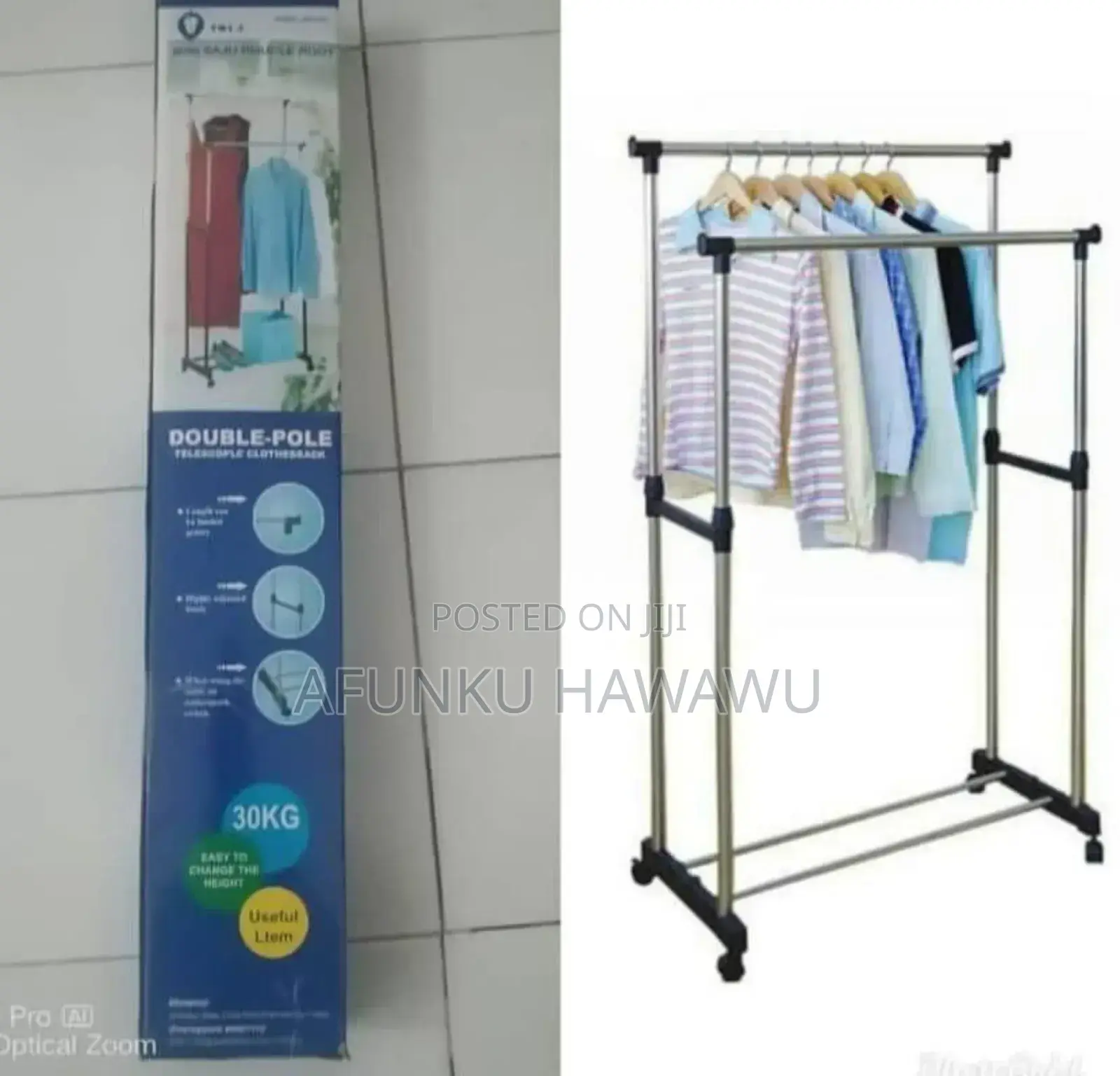 Double Pole 
Metal Clothes Rack With Hanging Hooks
