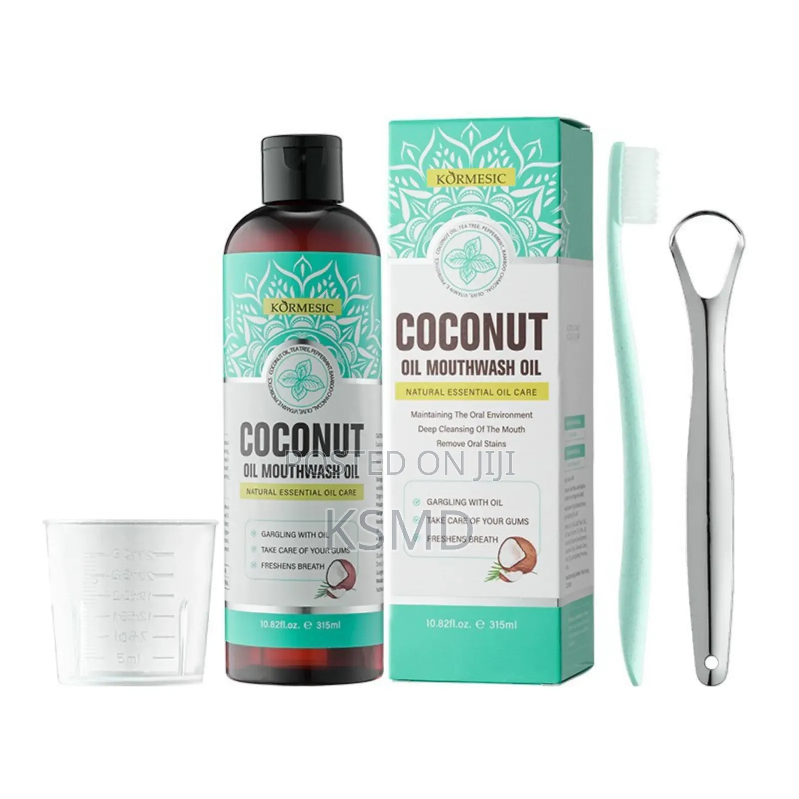 Coconut Oil-Based Mouthwash Essential Oil Plus Tongue Scraper Brush,