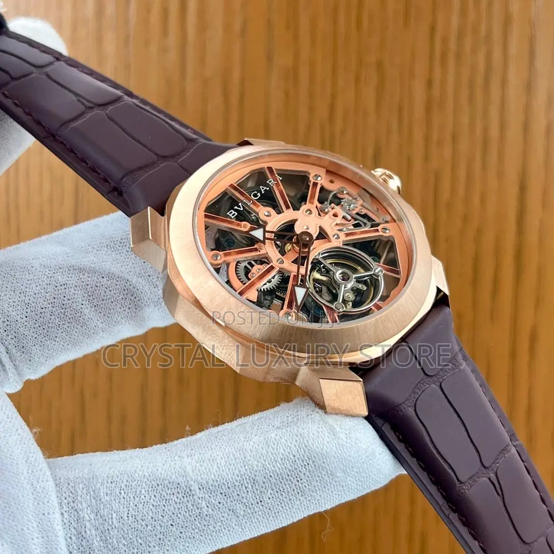 Bvlgari Quality Luxury Men Chronograph Genuine Leather Wristwatch
