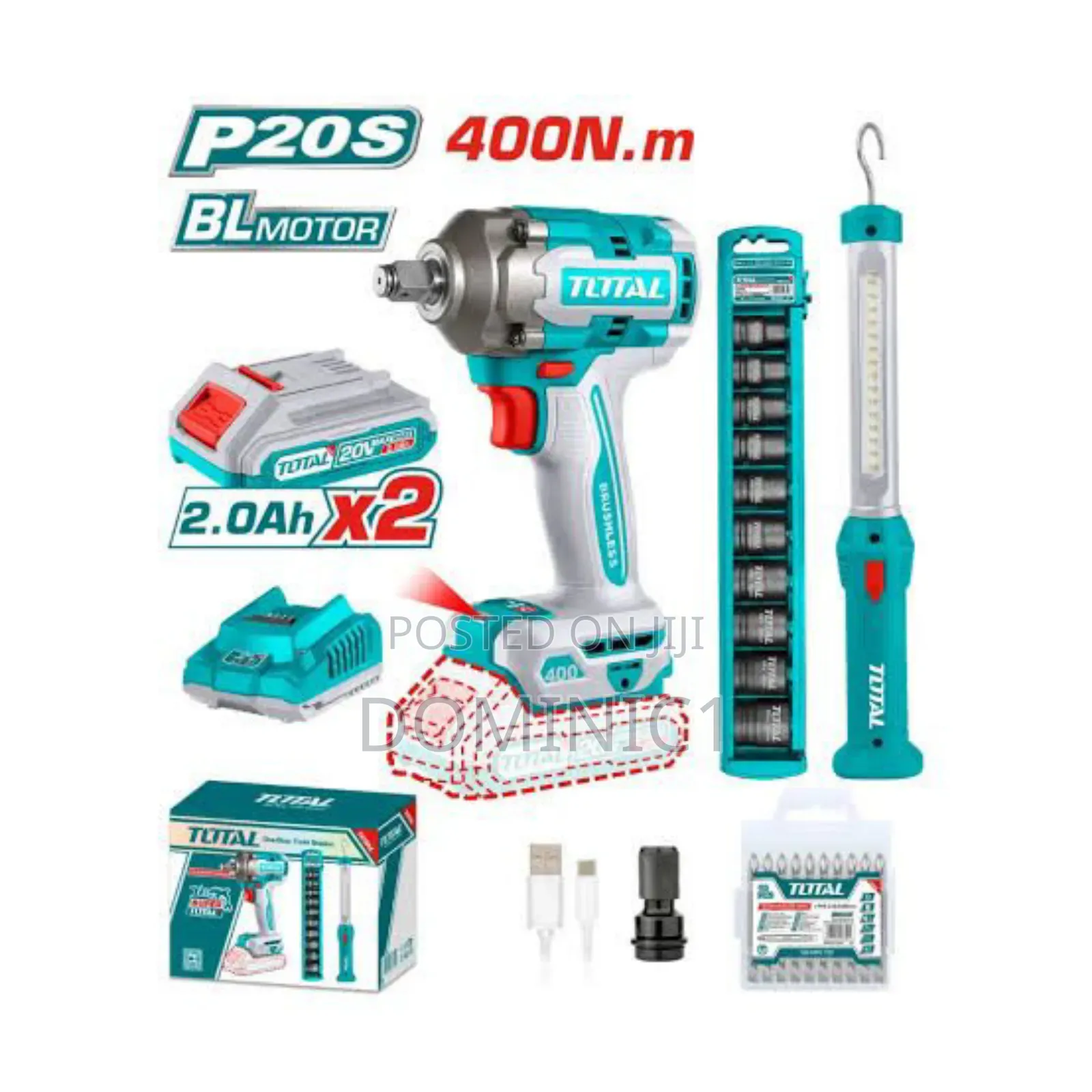 Total P20s 20v Brushless Cordless Impact Wrench Kit.