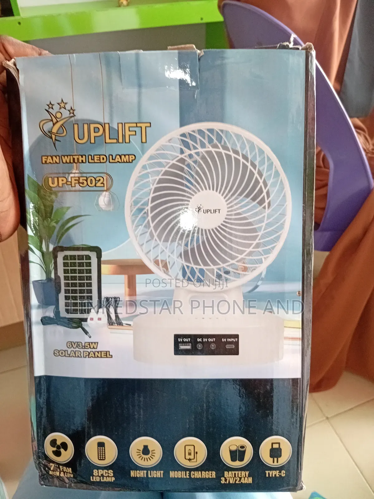 Upliift 7-Inch Rechargeable Table Fan With Solar Panel and Bulbs