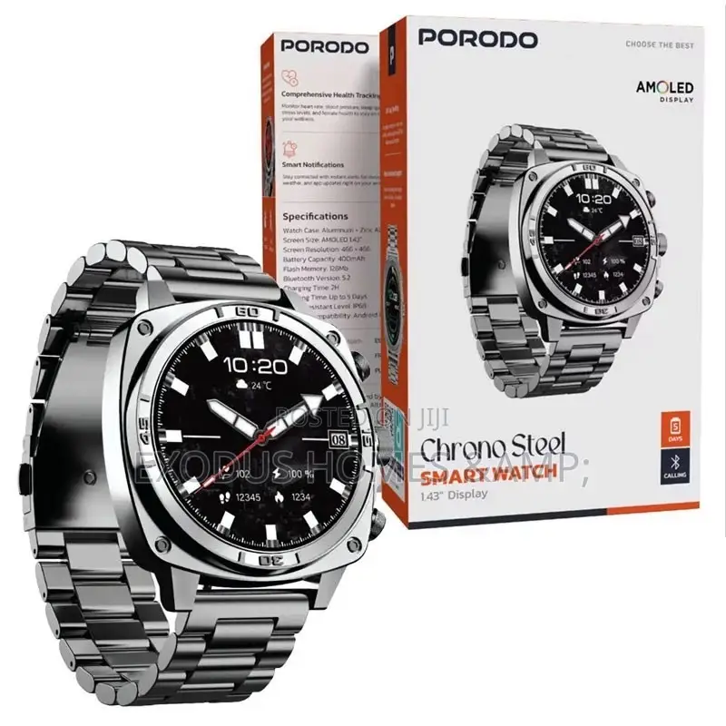 Chrono Steel Smart Watch 143 Amoled Display