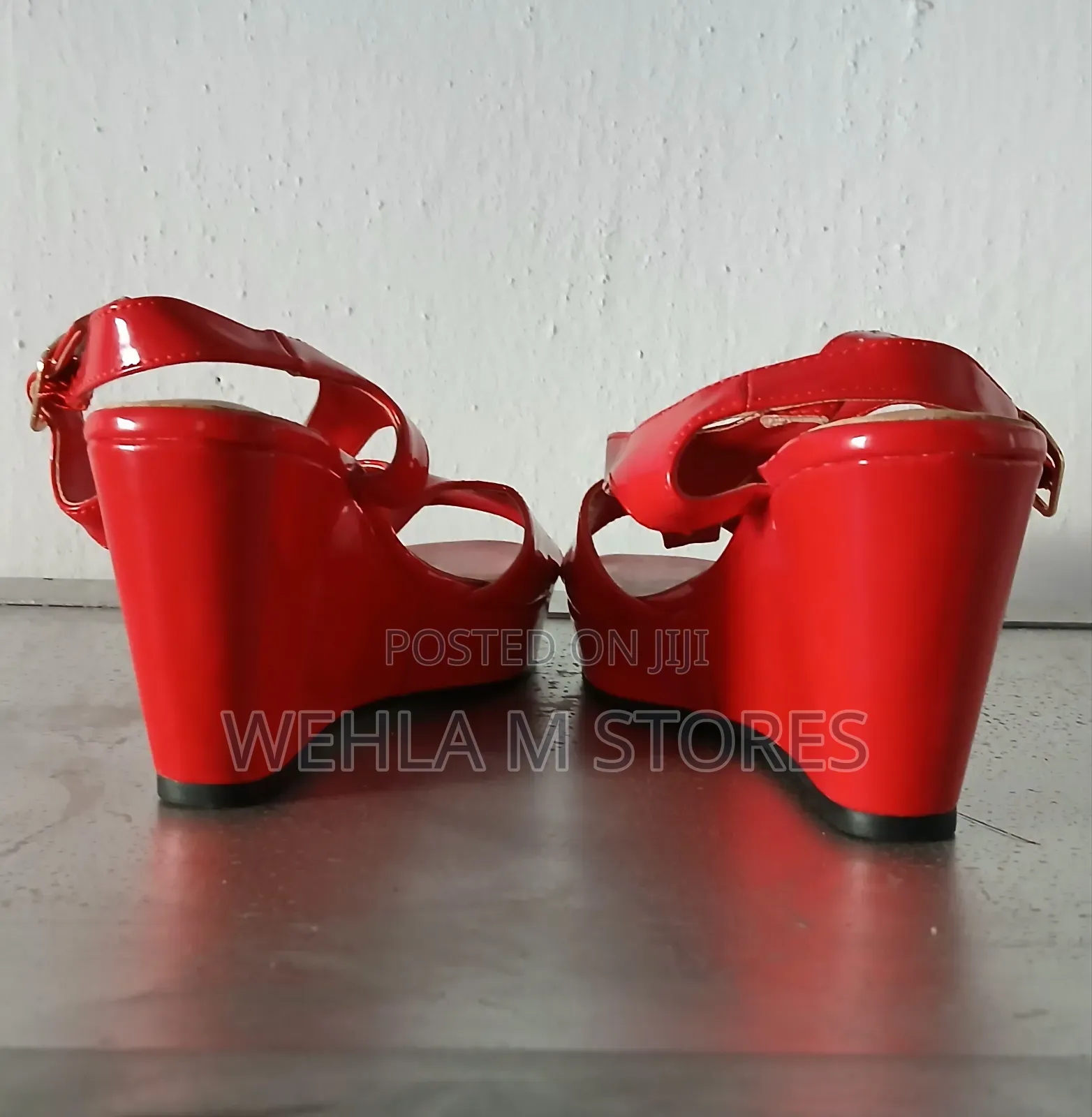 Red Patent Leather Wedge Sandals - Size 6w